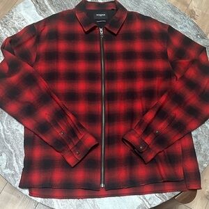 The Kooples Red and Black Checkered Plaid Zip Shirt Jacket Women’s Sz L